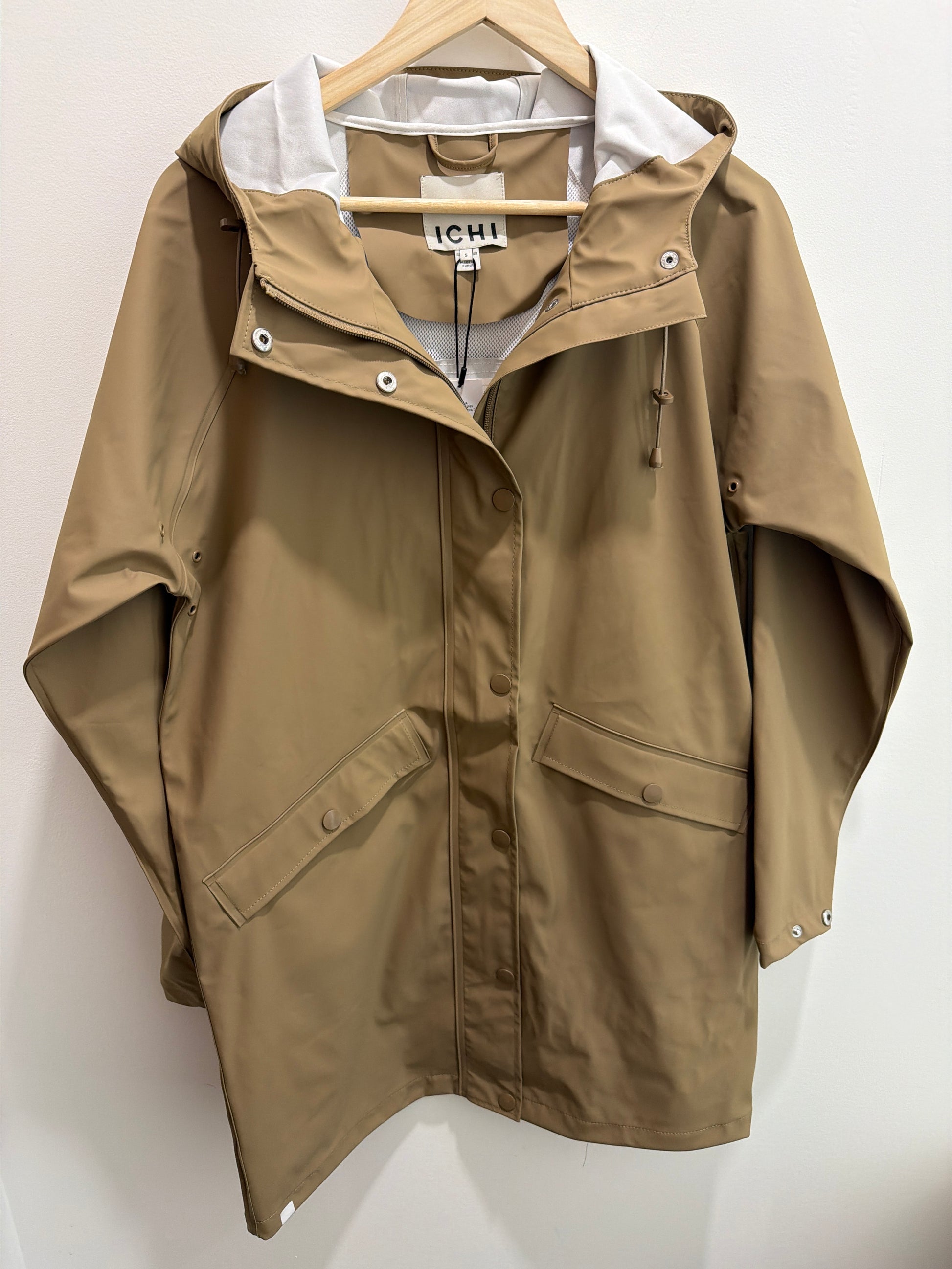 Tan rain jacket