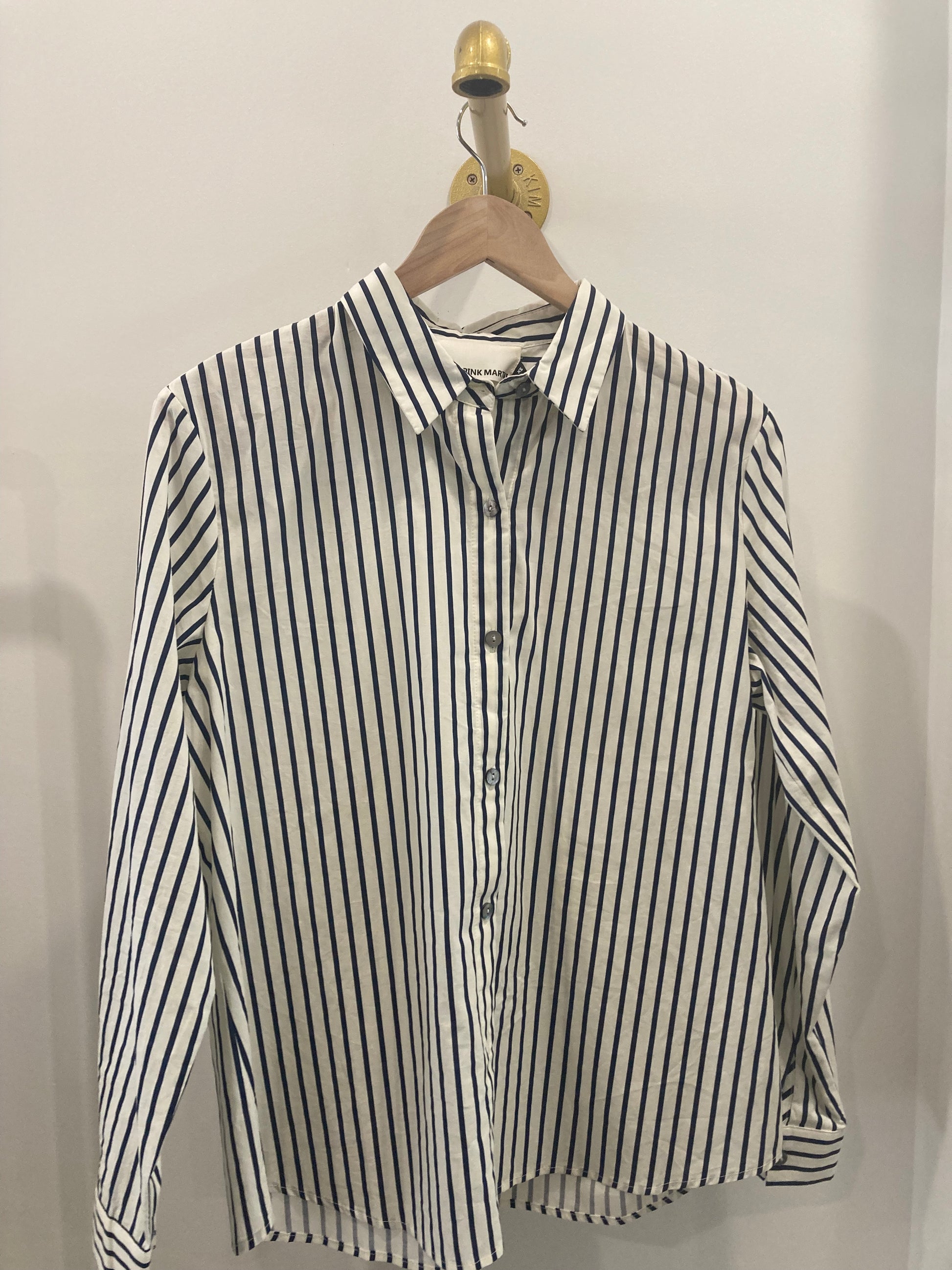Pink Martini - Navy & White Collared Button Down Top